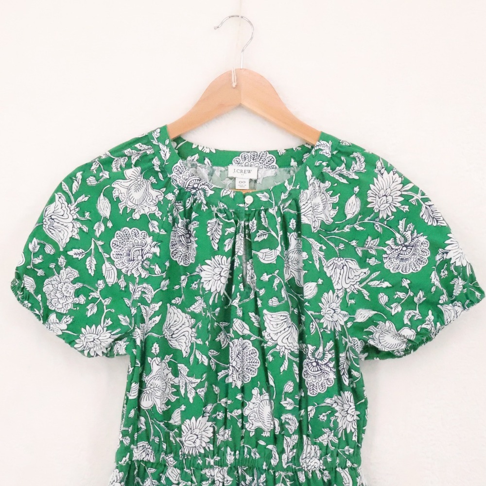 J Crew Floral Tiered Midi Dress Womens Size 00 Green Boho Cottage Pockets 2024 - Picture 9 of 13